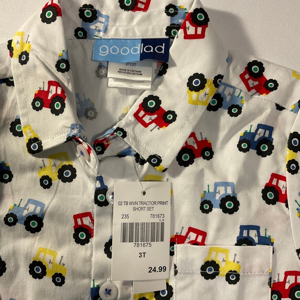 Good Lad Tractor Print Shirt Toddler 3T White NWT Short Sleeve Button Up - Picture 3 of 5